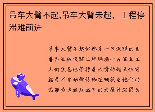 吊车大臂不起,吊车大臂未起，工程停滞难前进