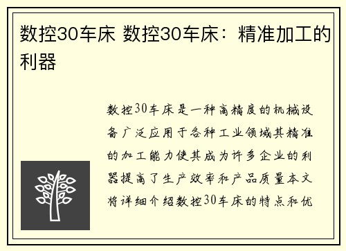 数控30车床 数控30车床：精准加工的利器