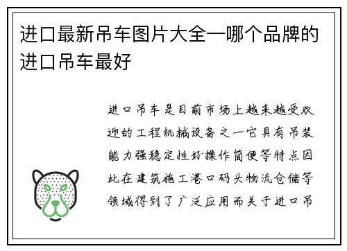 进口最新吊车图片大全—哪个品牌的进口吊车最好