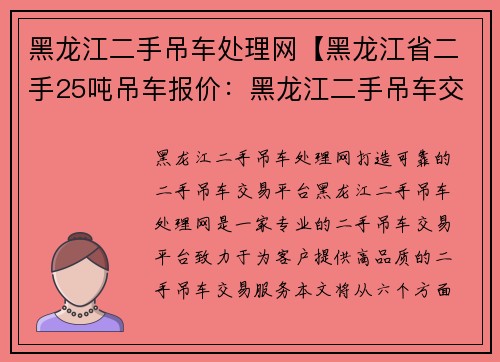 黑龙江二手吊车处理网【黑龙江省二手25吨吊车报价：黑龙江二手吊车交易平台】